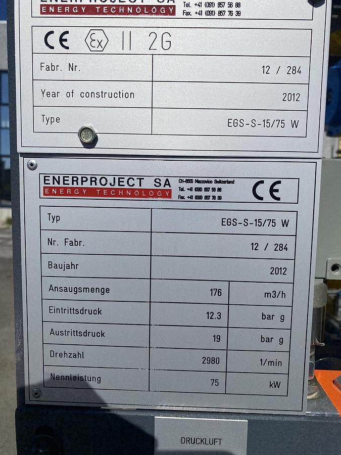 Used 2012 gas compressor Enerprojekt EGS-S-15/75W