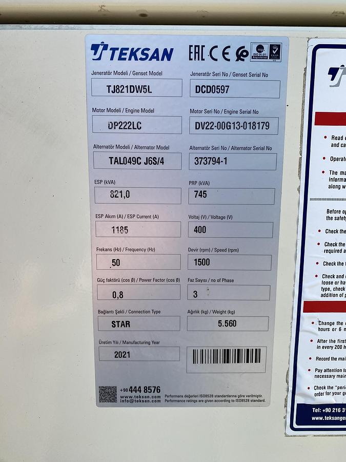 Used 2021 Doosan TJ821DW5L - 745/821 KVA