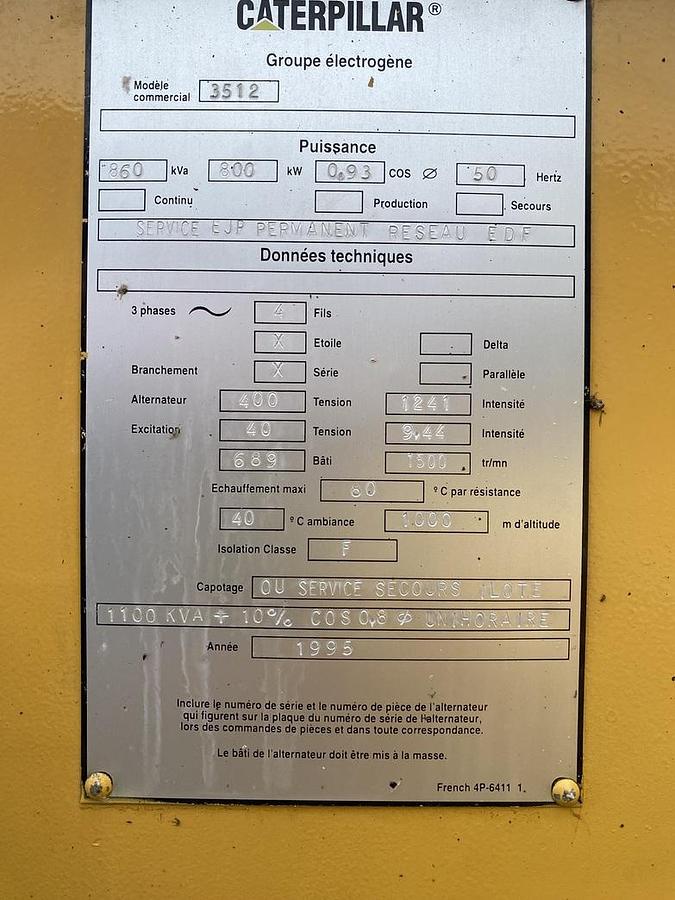 Used 1996 Caterpillar 3512TA - 1000/1100 KVA