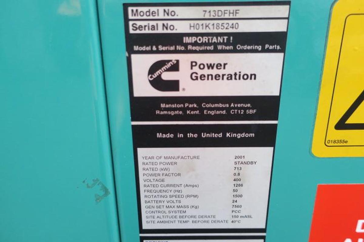Used 2001 Cummins QST30-G7 - 810/900 KVA