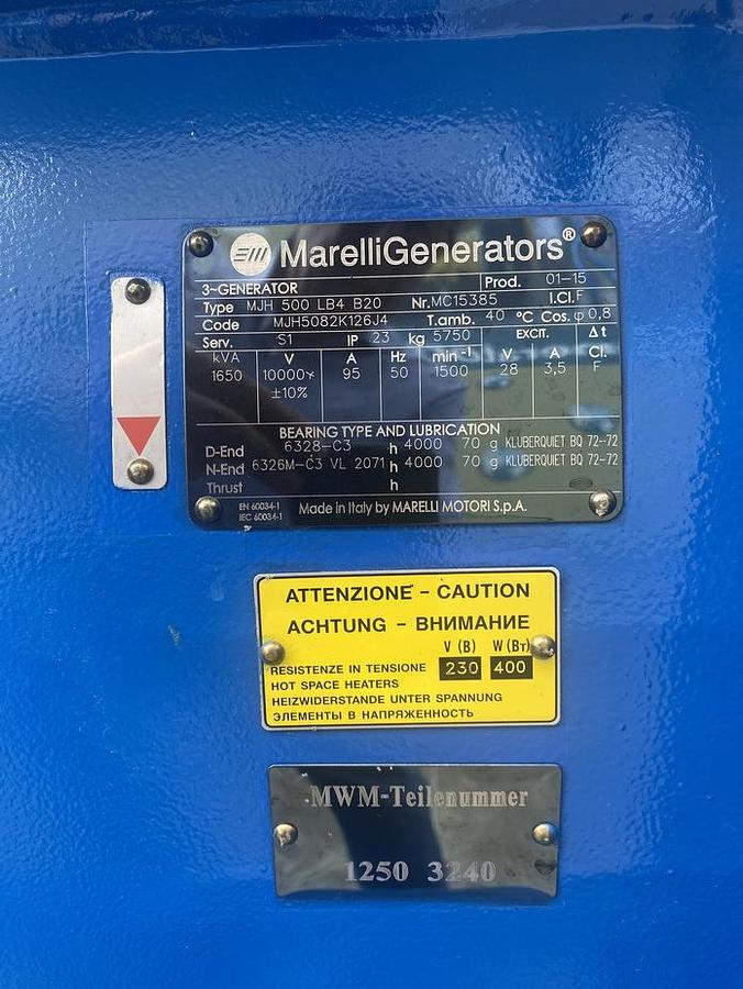 Used 2015 MWM TCG2020V12 - 1000 KWe