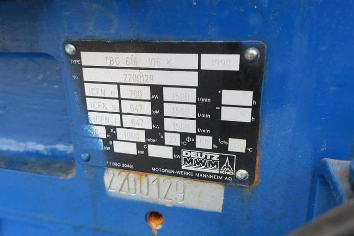 Used 1998 MWM TBG 616V16 K - 700 KWe
