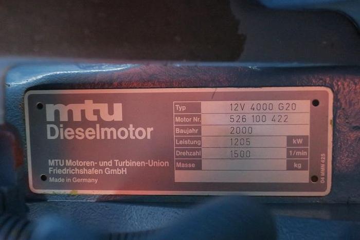 Used 2000 MTU 12V4000 G20 - 1250/1375 KVA