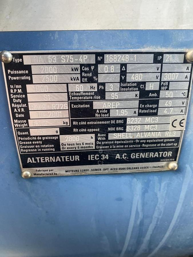 Used 2001 MTU 16V4000G60 - 2000 KVA