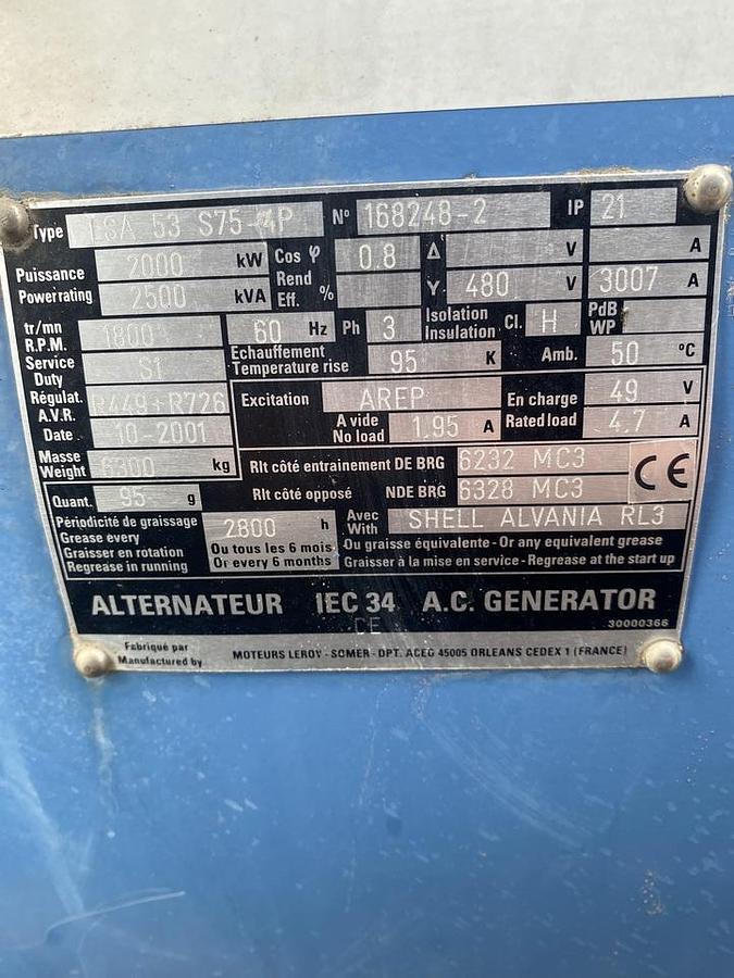 Used 2001 MTU 16V4000G60 - 2000 KVA