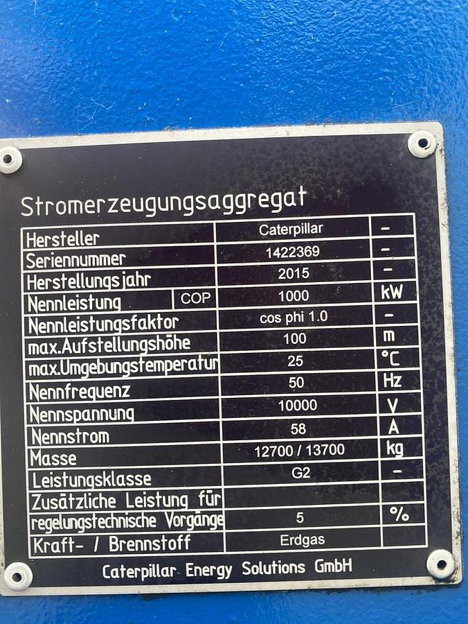Used 2015 MWM TCG2020V12 - 1000 KWe