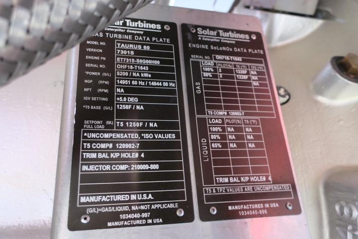 Used TURBOMACH SOLAR TAURUS 60/7301S