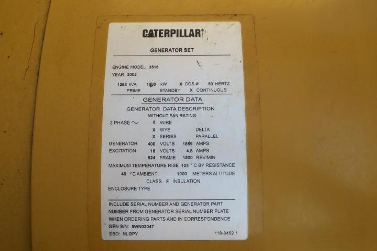 Used 2002 Caterpillar G3516 - 1033 KWe