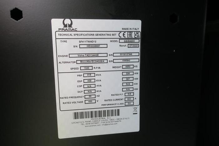 2022 Volvo TAD1344GE - 418/459 KVA