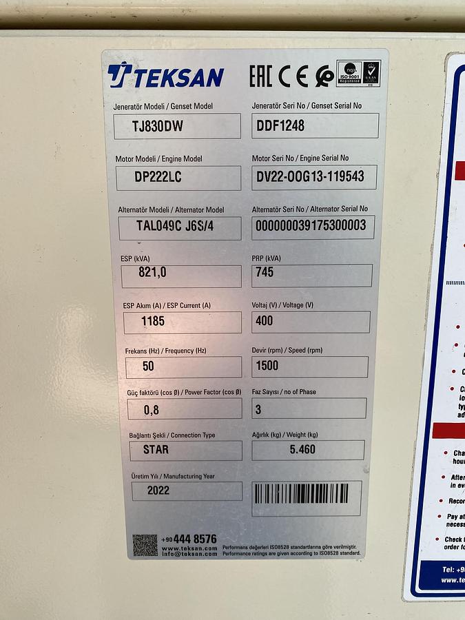 Used 2022 Doosan TJ830DW - 745/821 KVA