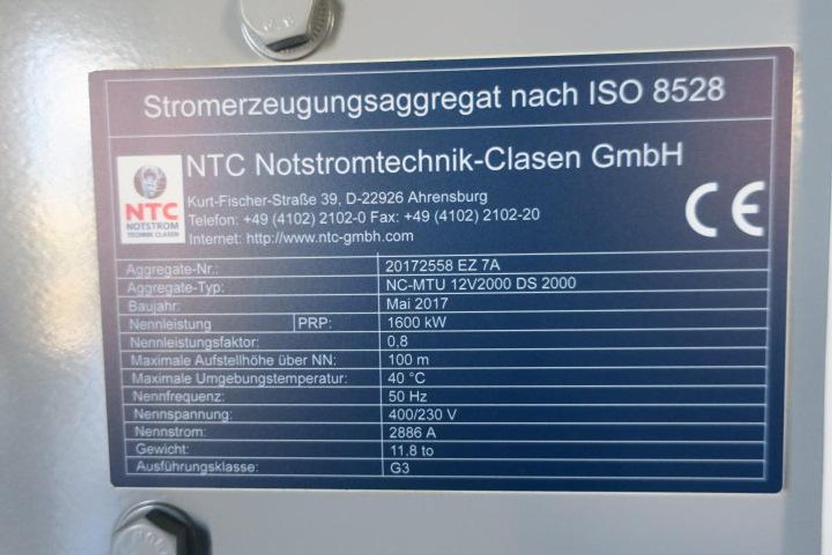 Used 2017 MTU 12V4000G63 - 2000 KVA