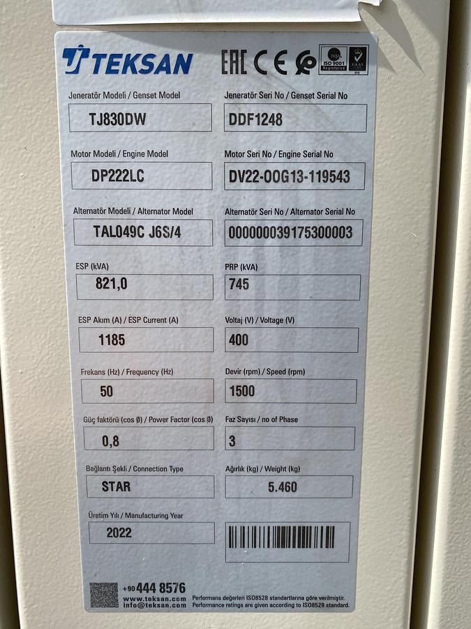 Used 2022 Doosan TJ830DW - 745/821 KVA