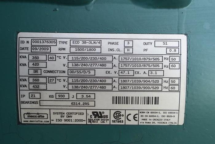 Used 2010 Volvo TAD1240GE - 350/385 KVA