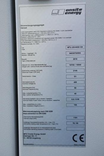 Used 2018 MTU 20V4000 L33F - 2145 KWe