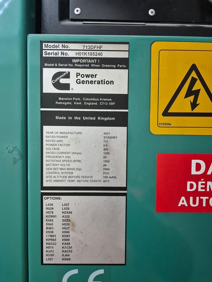 Used 2001 Cummins QST30-G7 - 810/900 KVA