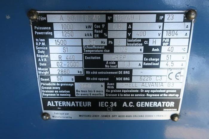 Used 2000 MTU 12V4000 G20 - 1250/1375 KVA