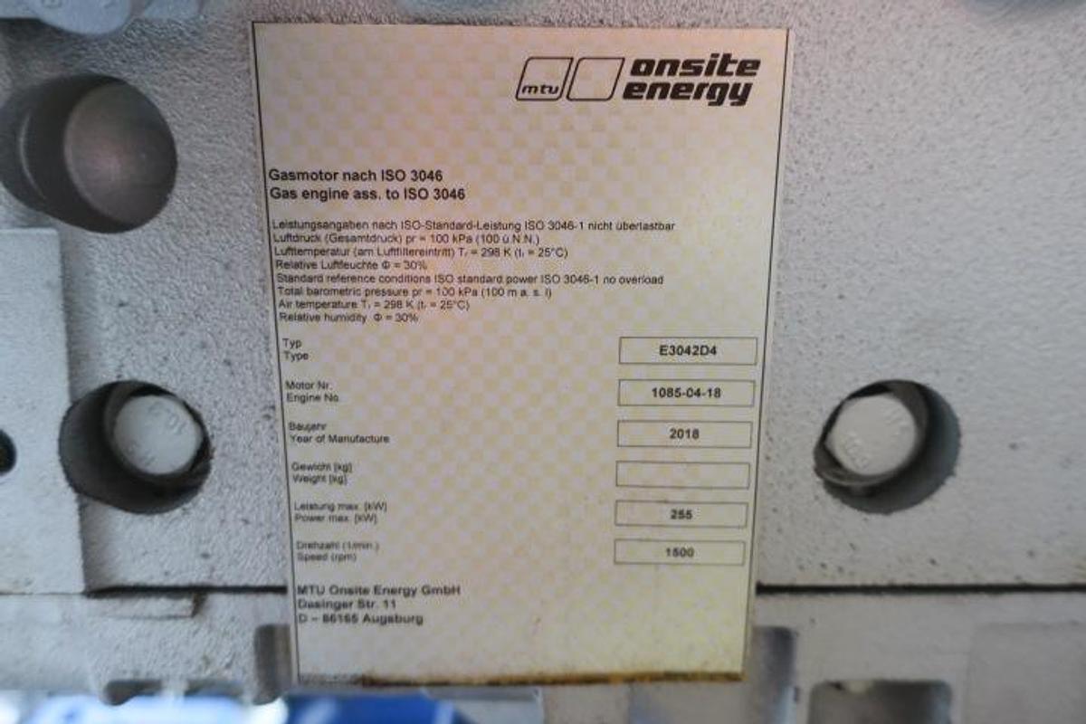 Used 2018 MTU E3042D4 - 255 KWe