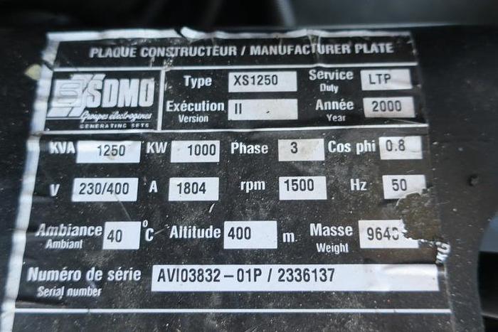 Used 2000 MTU 12V4000 G20 - 1250/1375 KVA