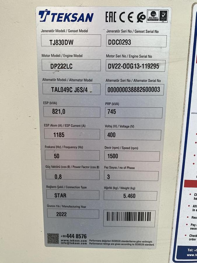 Used 2022 Doosan TJ830DW - 745/821 KVA
