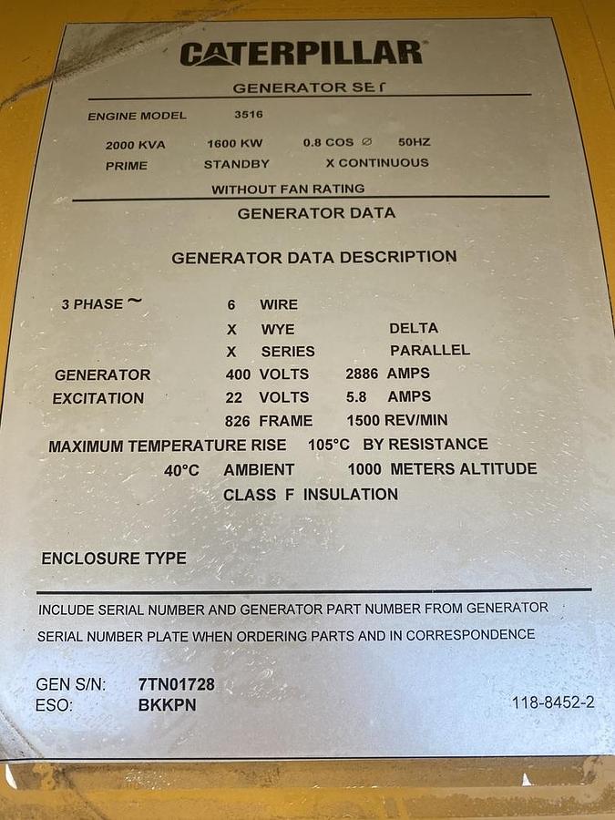 Used 2006 Caterpillar G3516E - 1600 KWe