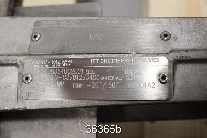 Used Fabri 4" Hand Operated Knife Gate Valve, FV-C3701273400 #36365