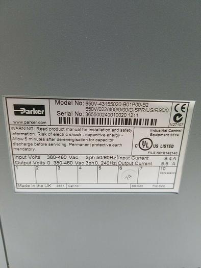 Used Parker 650 Series AC Drive 650V-43155020-B01P00-B2 SAME DAY SHIPPING