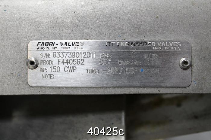 Used 6" Fabri-Valve Hand Operated Knife Gate Valve #40425