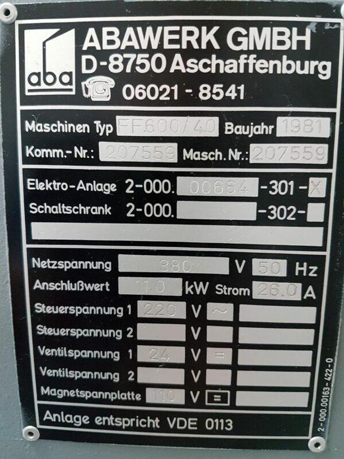 Used ABA FFU600/40 surface grinder