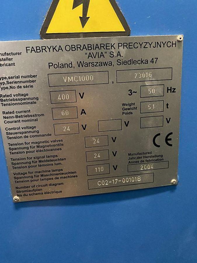 Used AVIA VMC1000 machining center