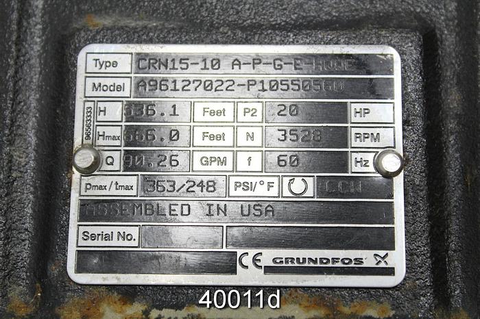 Used Grundfos 2x2 Vertical High Pressure Pump #40011