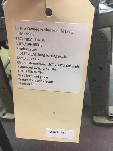 Used 2463-140 Jewelry Earring Fusion Post Making Machine – .027″ x 3/8″ long earring post