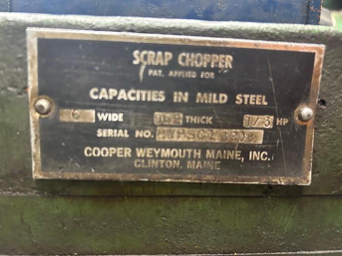 Used Cooper Weymouth 6" Scrap Chopper Recycle Shred Metal Brass Steel Heavy Duty