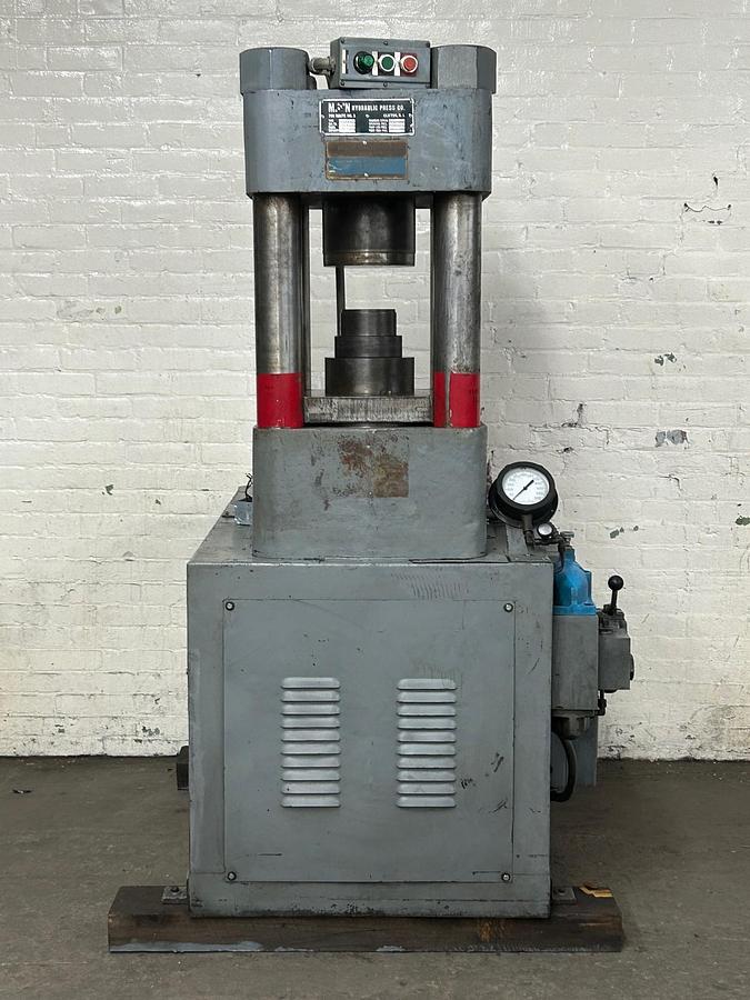 Used M&N Modern 500 Ton Clifton 4 Post Up Acting Hydraulic Hobbing Press, Metal Forming Copper Steel Gold