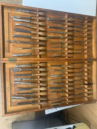 Used 5986-385 Antique Holtzapffel & Co Ornamental Lathe 54 Turning Tools Chisel Set, London
