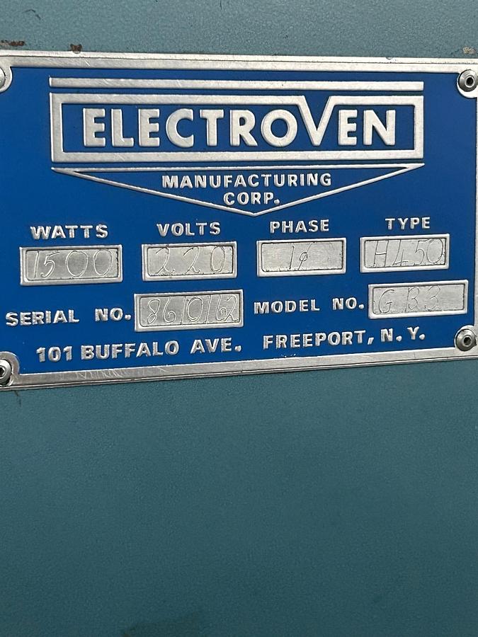 Used Electroven Model GB3 1500 Watt Laboratory Oven 450 F. Drying / Curing Oven