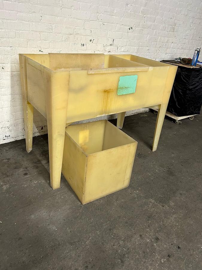 Used Polypropylene Custom Chemical Tank / Treatment Station on Legs with Drain and Catch Tank