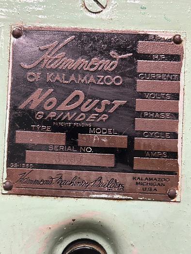 Used Hammond /Kalamazoo No-Dust Self Contained Pedestal Grinder Model ND-10
