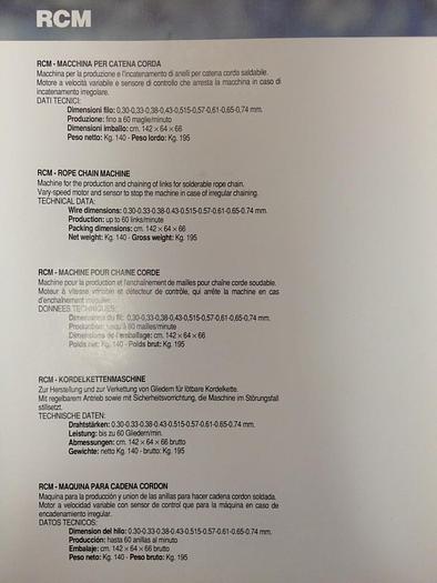 Used 7306-100 FASTI-TYPE AND FASTI RCM HAND MADE ROPE CHAIN BY MACHINE MANUFACTURING CELL