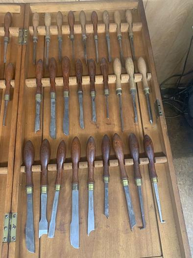 Used 5982-385 Antique Holtzapffel & Co Ornamental Lathe 54 Turning Tools Chisel Set, London