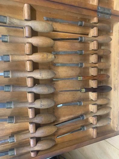 Used 5986-385 Antique Holtzapffel & Co Ornamental Lathe 54 Turning Tools Chisel Set, London
