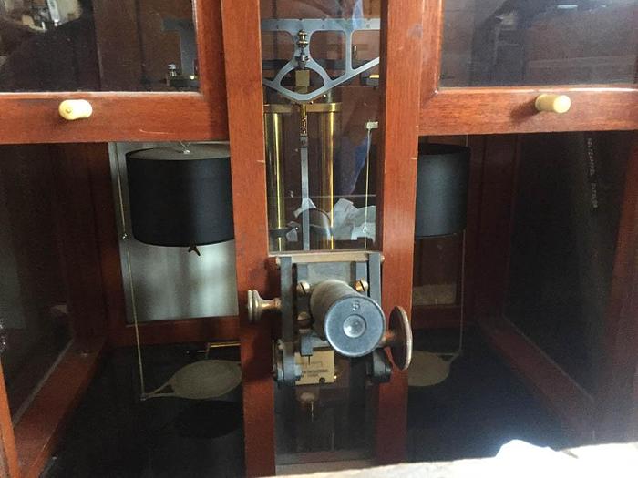 Used 0130-385 Christian Becker Inc Wood & Glass Case Balance Beam Scale