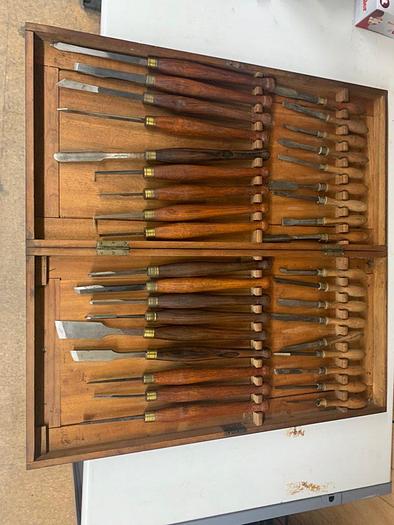 Used 5984-385 Antique Holtzapffel & Co Ornamental Lathe 36 Turning Tools Chisel Set, London