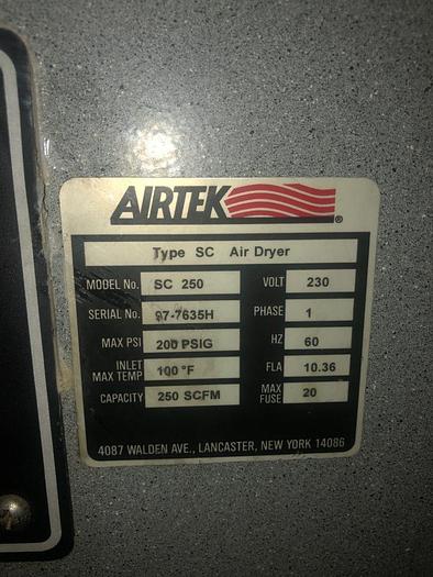 Used 2963-540 AIRTEK REFRIGERATED AIR DRYER FOR AIR COMPRESSOR MODEL# SC-250