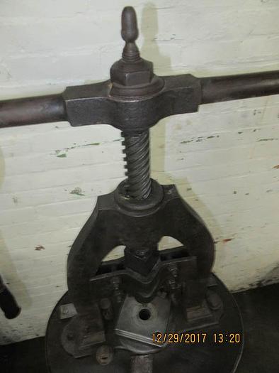 Used 2644-385 Antique Rare Hand Operated Screw/Fly Press with Round Wood Base Circa 1880