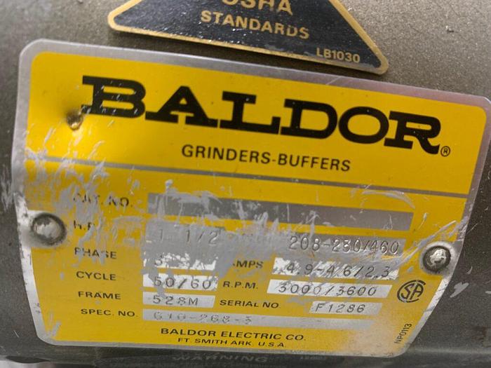 Used 5910-340 Baldor Dual Spindle 1-1/2 HP Buffing Polishing Machine with Dust Collector System