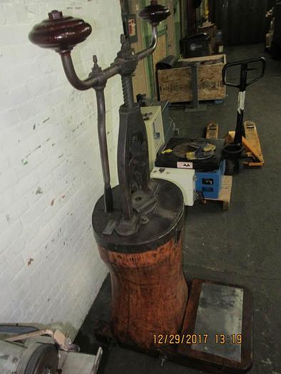 Used 2644-385 Antique Rare Hand Operated Screw/Fly Press with Round Wood Base Circa 1880