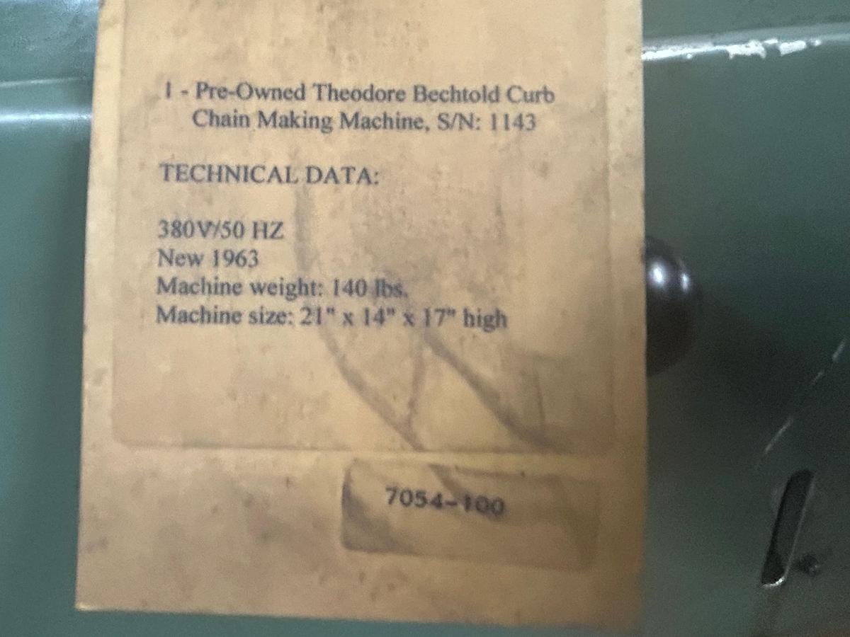 Used 7054-100 Small Theodore Bechtold (Germany) Curb Chain Making Machine