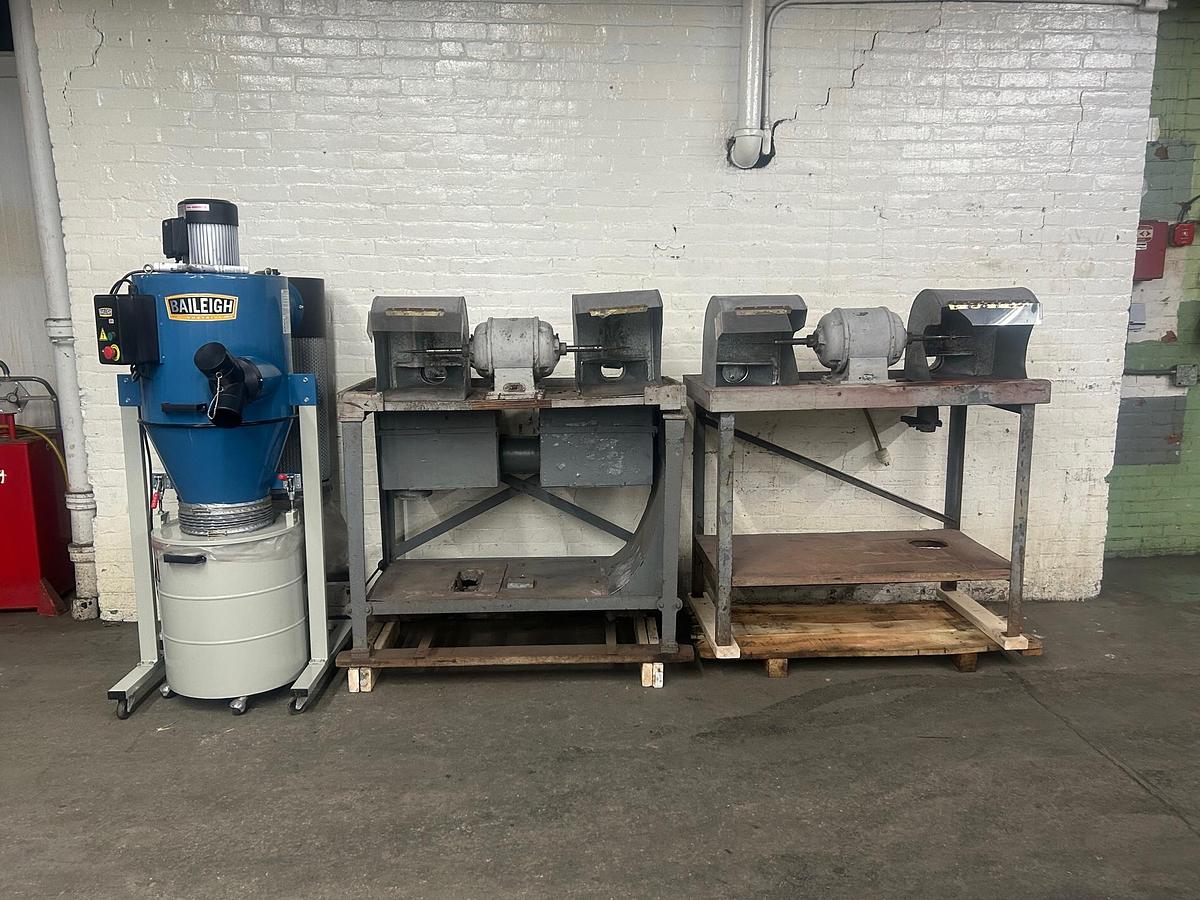 Used Dual Polishing Benches (4-Station System) with Baileigh DC-1450C 2HP Dust Collector