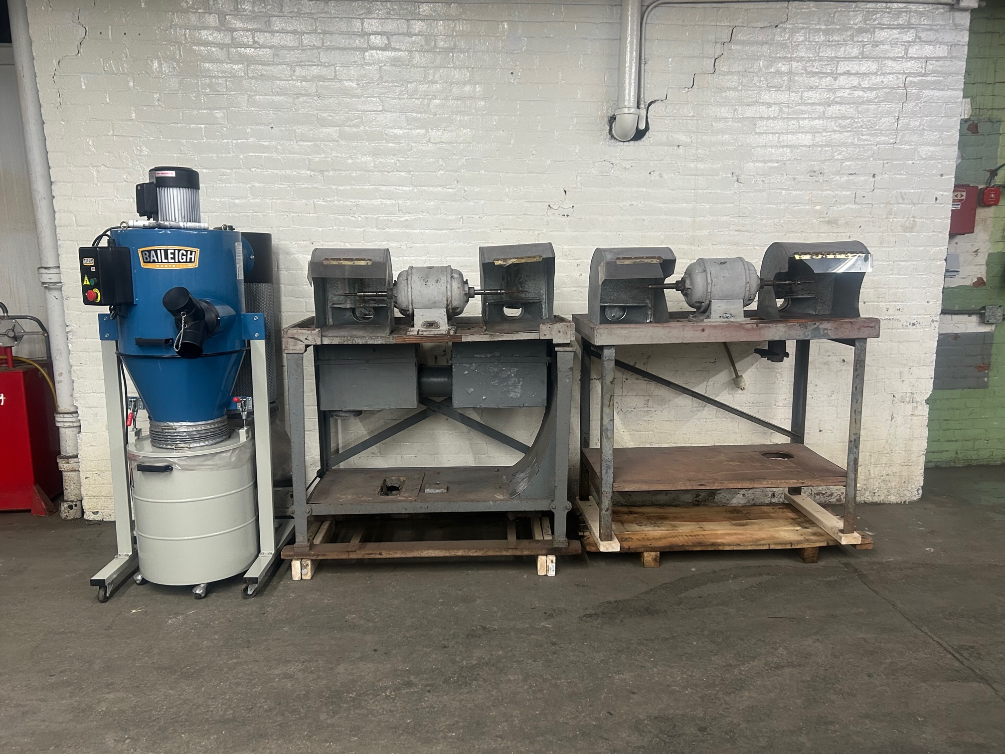 Used Dual Polishing Benches (4-Station System) with Baileigh DC-1450C 2HP Dust Collector
