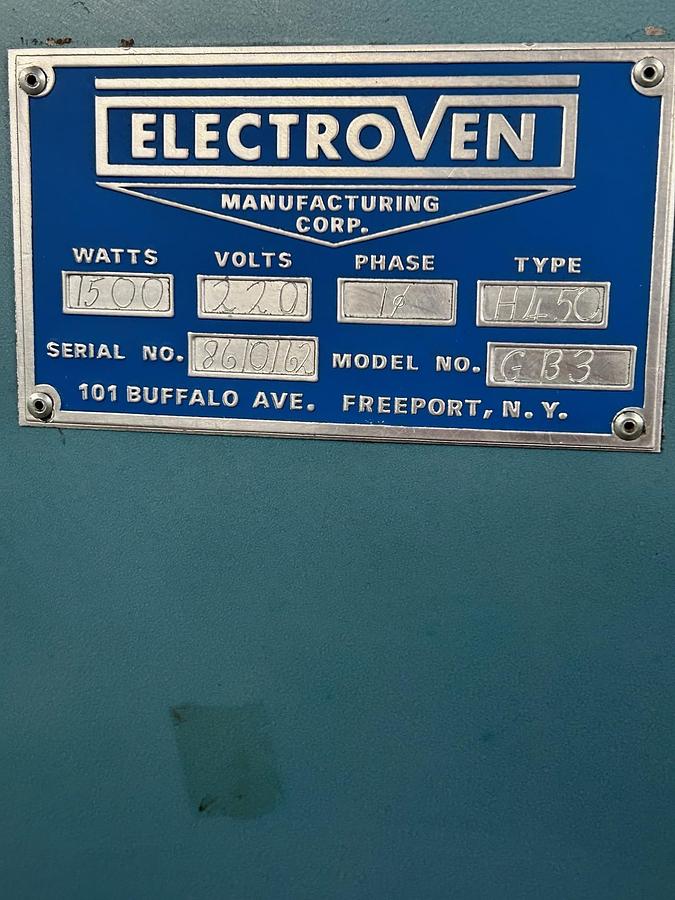 Used Electroven Model GB3 1500 Watt Laboratory Oven 450 F. Drying / Curing Oven
